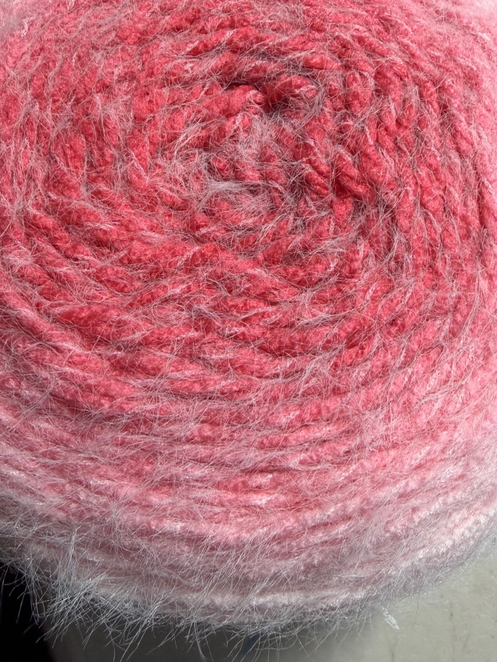 Soft Ombre Pink Rose Frost Fuzzy Yarn Cake - Cozy Gradient Fiber